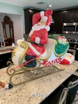 Vintage Santa Sleigh and Reindeer Lighted Blow Mold Christmas Yard Decor