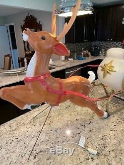 Vintage Santa Sleigh and Reindeer Lighted Blow Mold Christmas Yard Decor