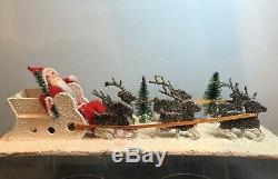 Vintage Santa Sleigh and Reindeer pressed carboard glitter in original box Japan