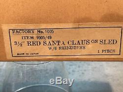 Vintage Santa Sleigh and Reindeer pressed carboard glitter in original box Japan