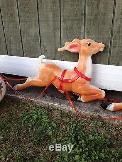 Vintage Santa Sleigh with Reindeer Christmas Blowmolds