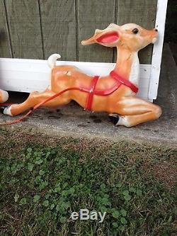 Vintage Santa Sleigh with Reindeer Christmas Blowmolds