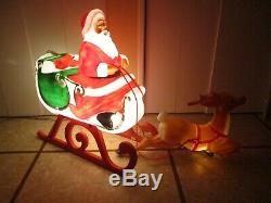 Vintage Santa Sleigh with Reindeer Lighted Blow Mold Christmas Decor 1989 by TPI