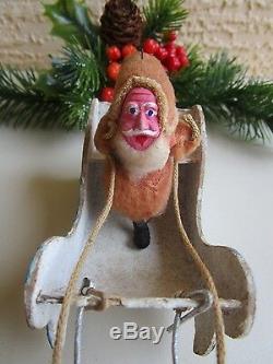 Vintage Santa Spun Cotton Compo Face Putz Mica Sled&mache Reindeer Decoration