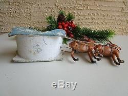 Vintage Santa Spun Cotton Compo Face Putz Mica Sled&mache Reindeer Decoration
