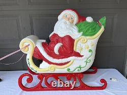 Vintage Santa in Sleigh & REINDEER Lighted Christmas Blow Mold Grand Venture