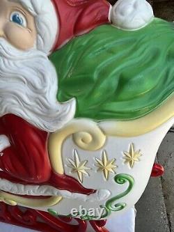 Vintage Santa in Sleigh & REINDEER Lighted Christmas Blow Mold Grand Venture