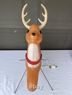 Vintage Santa in Sleigh & REINDEER Lighted Christmas Blow Mold Grand Venture