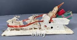 Vintage Santa in Sleigh Reindeer Diorama Putz Mica Glitter Composition 8