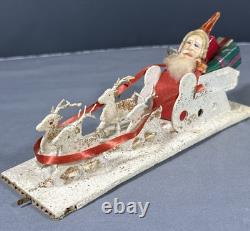 Vintage Santa in Sleigh Reindeer Diorama Putz Mica Glitter Composition 8
