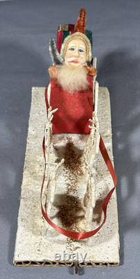 Vintage Santa in Sleigh Reindeer Diorama Putz Mica Glitter Composition 8