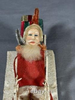 Vintage Santa in Sleigh Reindeer Diorama Putz Mica Glitter Composition 8