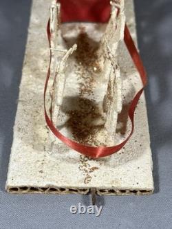 Vintage Santa in Sleigh Reindeer Diorama Putz Mica Glitter Composition 8