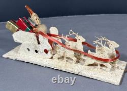 Vintage Santa in Sleigh Reindeer Diorama Putz Mica Glitter Composition 8
