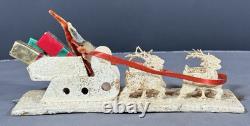Vintage Santa in Sleigh Reindeer Diorama Putz Mica Glitter Composition 8