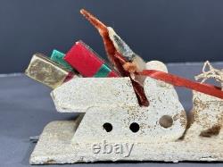 Vintage Santa in Sleigh Reindeer Diorama Putz Mica Glitter Composition 8