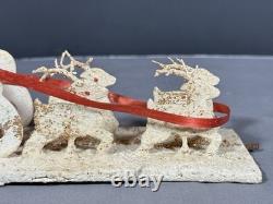 Vintage Santa in Sleigh Reindeer Diorama Putz Mica Glitter Composition 8