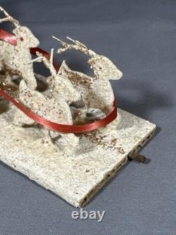Vintage Santa in Sleigh Reindeer Diorama Putz Mica Glitter Composition 8
