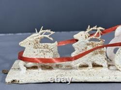Vintage Santa in Sleigh Reindeer Diorama Putz Mica Glitter Composition 8