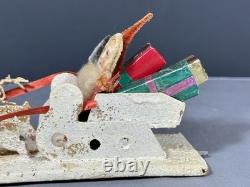 Vintage Santa in Sleigh Reindeer Diorama Putz Mica Glitter Composition 8