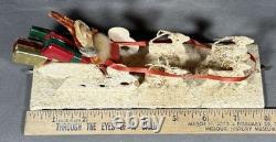 Vintage Santa in Sleigh Reindeer Diorama Putz Mica Glitter Composition 8