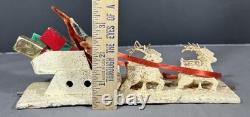 Vintage Santa in Sleigh Reindeer Diorama Putz Mica Glitter Composition 8