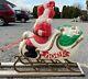 Vintage Santa In Sleigh With Reindeer Lighted Christmas Blow Mold W Frame