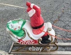 Vintage Santa in Sleigh with Reindeer Lighted Christmas Blow Mold w Frame