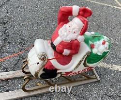 Vintage Santa in Sleigh with Reindeer Lighted Christmas Blow Mold w Frame