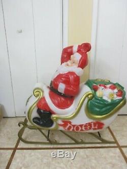Vintage Santa on Sled with Rudolph Reindeer Lighted Christmas Blow Mold Decor