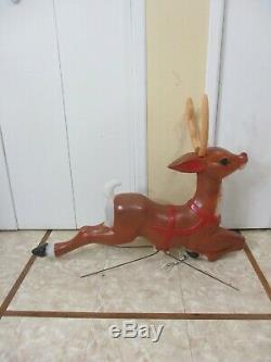 Vintage Santa on Sled with Rudolph Reindeer Lighted Christmas Blow Mold Decor