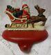 Vintage Santa On Sleigh Reindeer Mantel Hook Stocking Holder Hanger