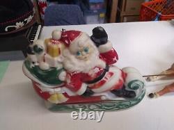 Vintage Santa's Sleigh 2 Reindeer Christmas Empire Plastics 1970 + Light 024156