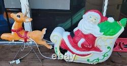 Vintage Santa's Sleigh & Reindeer Lighted Christmas Blow Mold by Grand Venture