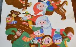 Vintage Santa's Sleigh Reindeer Rudolph Velvety Flocked Die Cut Decoration