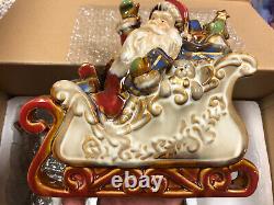 Vintage Santa's Sleigh With Santa And Presents And Four Reindeers Porcelain New