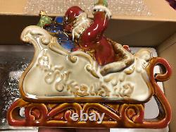 Vintage Santa's Sleigh With Santa And Presents And Four Reindeers Porcelain New