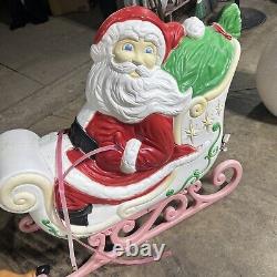 Vintage Santas Sleigh & Reindeer Lighted Christmas Blow Mold Grand Venture