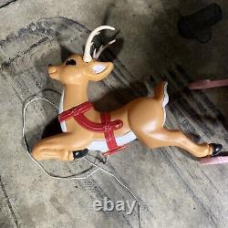 Vintage Santas Sleigh & Reindeer Lighted Christmas Blow Mold Grand Venture