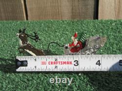 Vintage Schweizer Santa Sleigh Reindeer Metal Christmas Ornament Western Germany