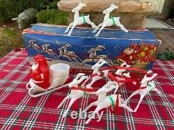 Vintage Sears Roebuck Plastic Christmas Toy Santa Sleigh 8 Reindeer Candy -box