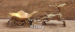 Vintage Solid Brass Christmas Sleigh Reindeer 5 Pieces