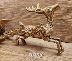 Vintage Solid Brass Christmas Sleigh Reindeer 5 Pieces