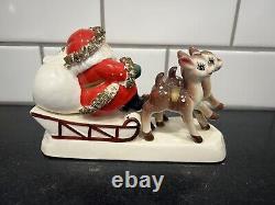 Vintage Spaghetti Santa Sleigh & Reindeer Japan Figurine 7 Christmas