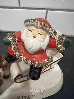Vintage Spaghetti Santa Sleigh & Reindeer Japan Figurine 7 Christmas