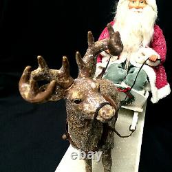 Vintage Style Santa Claus Sleigh Reindeer Center Piece Figurine