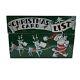 Vintage Stylecraft Metal Christmas Card List Box Green Santa Sleigh Reindeer Mcm