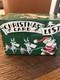 Vintage Stylecraft Metal Christmas Card List Box Green Santa Sleigh Reindeer Mcm