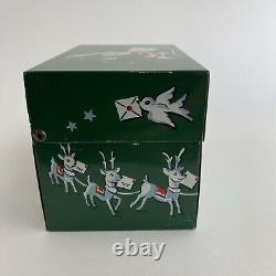 Vintage Stylecraft Metal Christmas Card List Box Green Santa Sleigh Reindeer MCM