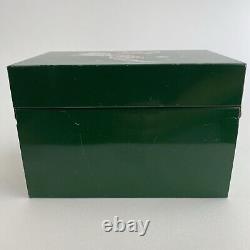 Vintage Stylecraft Metal Christmas Card List Box Green Santa Sleigh Reindeer MCM